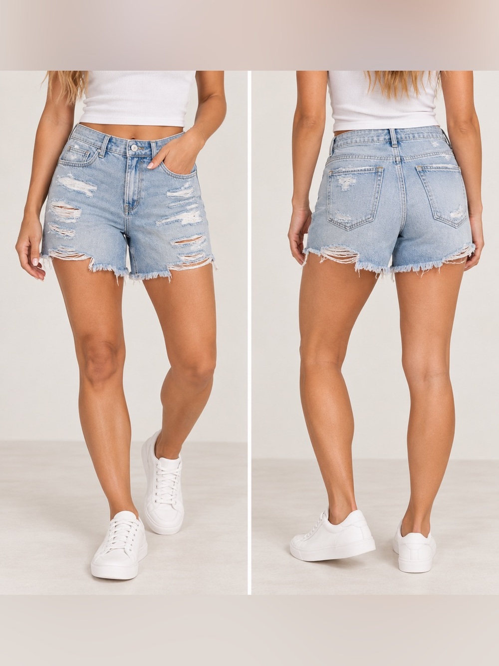 NWT Arizona Jean Co. Distressed Denim Shortie Shorts Light Wash Size 13